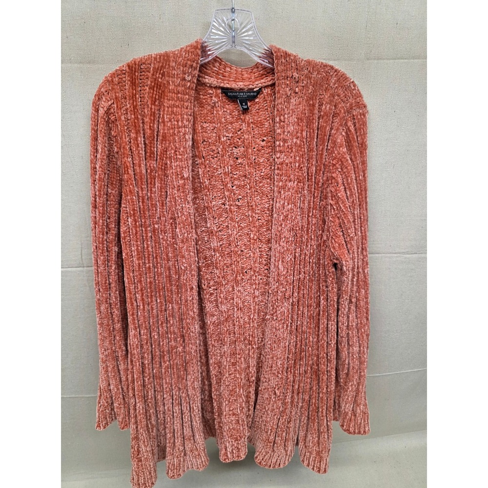 Signature Studio Plus Size 1X Chenile Cardigan Terracotta Orange Open Front Knit